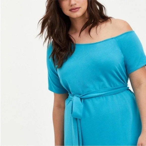 NWT Torrid Callie Off the Shoulder Terry T-Shirt Mini Dress In‎ Blue 4X - Picture 4 of 11